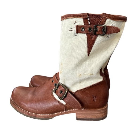 Frye Veronica Short Grommet Leather Canvas Boot Size 9.5 - Picture 3 of 12